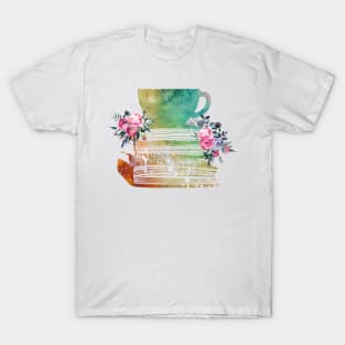 Cup of Tea with Books and flowers T-Shirt